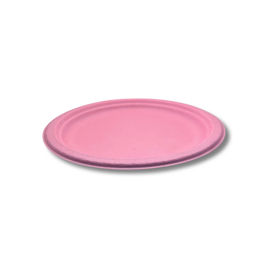 צלחת קנה סוכר מתכלה עגולה ורודה 23 ס''מ