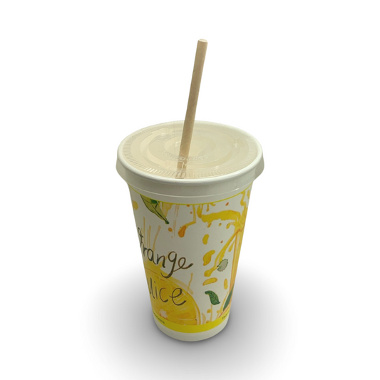 כוס שתייה קרה מתכלה מעמילן צמחים 500 מ''ל +מכסה עם חור לקש