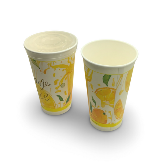 כוס שתייה קרה מתכלה מעמילן צמחים 500 מ''ל +מכסה עם חור לקש