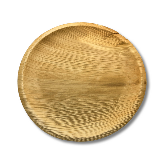 קרטון צלחות עלי דקל עגולות גדולות מתכלות 25 ס''מ - 200 יח